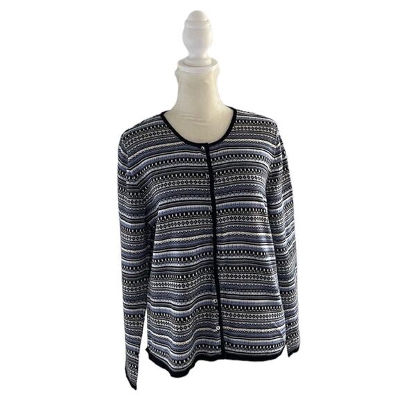 Sarah Spencer micro pattern stripe button up cardigan in blue Size small - Picture 1 of 7